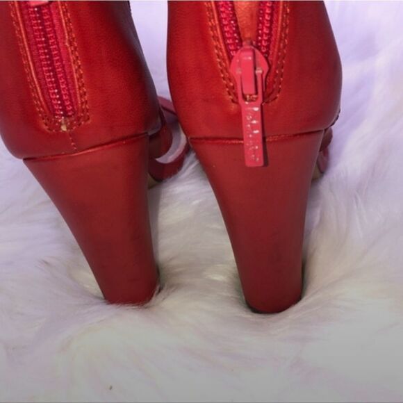 Vegan Leather Fire Engine Red Boho Chunky Heels - Picture 4 of 4